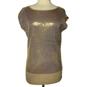 Cache Gold Mini Sequin Pullover Dressy Top Taupe Knit Sleeveless Sz S